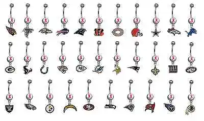 Breast Cancer Awarenes Football Belly Navel Ring Pink Ribbon PICK YOUR TEAM • $14.99