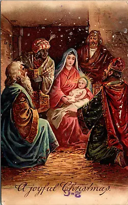 A Joyful Christmas Nativity Vtg Postcard Embossed Antique • $4.95