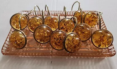 12 Vintage Round Lucite Gold Flake Shower Curtain Hooks. Slight Glow Under Light • $27.99