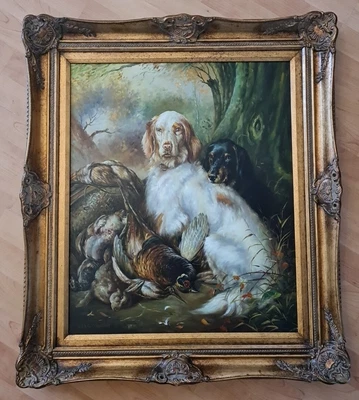 £75 • Buy Oil Painting Of Gun Dogs, Signed By Cecil Brown