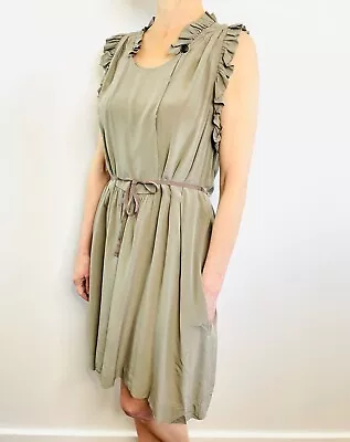 Etoile Isabel Marant Size 0 (6 8 XS S) Olive Green Silk Ruffle Dress Designer • $129