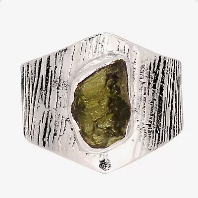 Natural Genuine Czech Moldavite 925 Sterling Silver Ring XS56 S.9 CR41922 • $18.99