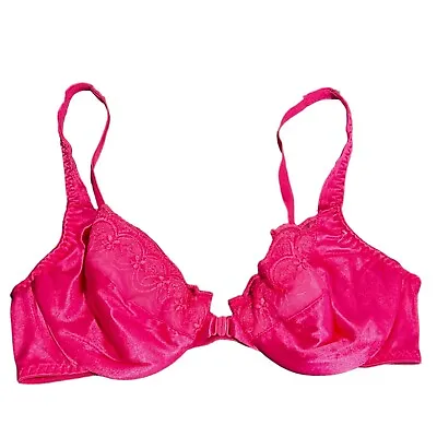 Maidenform Sweet Nothings Savvy Hot Pink 36B Vintage Front Close Satin Bra • $40