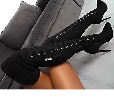 Womens Stiletto Heel Over Knee Thigh High Boots Pointy Toe Nightclub Shoes • $98.60