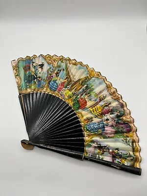 Vintage Antique Hand Painted Paper Fan Spanish Flamenco Scene • $50