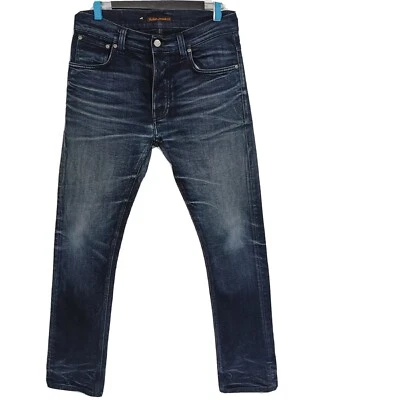 £31.47 • Buy Nudie Jeans Dude Dan Mens Jeans Size 30 W32 L32 Dark Blue Straight Black On Blue