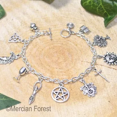 Wiccan Charm Bracelet - Pagan Jewellery Wicca Witch Goddess Pentacle • £8.50