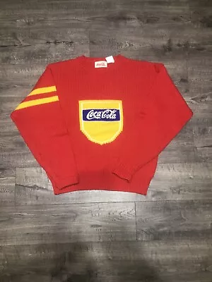 Vintage 1980s Coca Cola Varsity Sweater Small Red Yellow Knit Wool Blend! Rare • $30