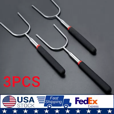 3Pcs BBQ Roasting Sticks Camping Telescoping Marshmallow Hot Dog Fork Sticks • $6.51