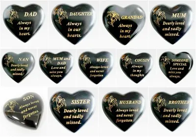 Memorial Small Black & Gold Lily Heart Stone Plaques Graveside Funeral Keepsake • £4.99
