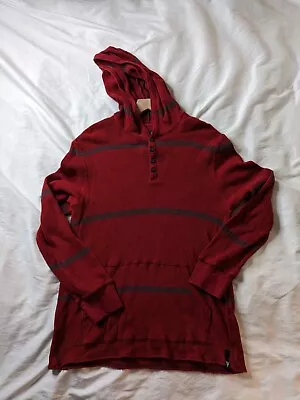 Vurt Hoodie Red  Waffle Knit Button Striped Casual Thermal Raw Hem Mens Size M • $21.88