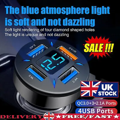 4 USB Port Super Fast Car Charger Adapter For IPhone Samsung Android Phone OL • £5.48