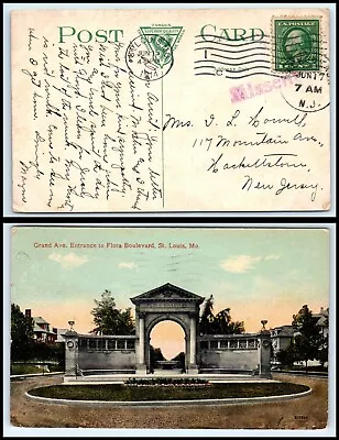 1914 US Postcard - St Louis Missouri To Hackettstown NY MISSENT Hackensack H14 • $2.99