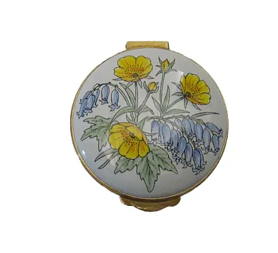 $21.95 • Buy English Handpainted Round Enamel Box With Hinged Lid-with Bluebell Flowers