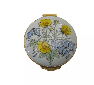 $21.95 • Buy English Handpainted Round Enamel Box With Hinged Lid-with Bluebell Flowers