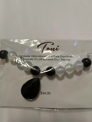 Toni Bracelet 10mm Moonstone Onyx Beads 16 X 24mm Black Onyx Teardrop  New • $14.99