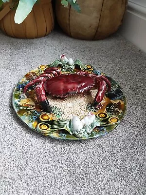 Vintage Crab Plate Palissy Majolica Pottery Caldas Da Rainha Portugal 30cm • £114.99