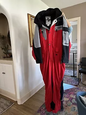 Obermeyer Ski Snowsuit Hooded Eagle 1 Red Grey Black Size Large Vintage • $70