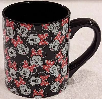 Walt Disney Minnie Mouse All Over Red Polka Dot Bow Face Expressions Black Mug • $1.99