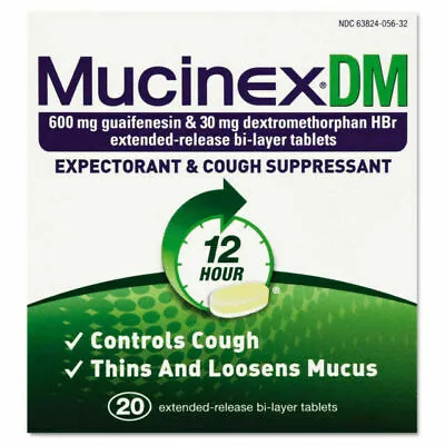 Cough Suppressant And Expectorant Mucinex DM 12 Hr Relief Tablets 20ct 600 Mg • $12.88