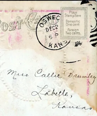 1907 OSWEGO KANSAS POSTMARK To Labette Callie Brumley Postcard Cover  JF • $8.49