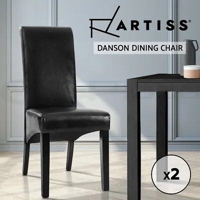 $130.96 • Buy Artiss 2x Dining Chairs Leather Pad High Back Chair Wood Kitchen Cafe Black