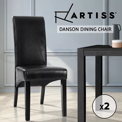 $129.95 • Buy Artiss 2x Dining Chairs Leather Pad High Back Chair Wood Kitchen Cafe Black