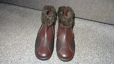 Padders Adele Ladies Brown Leather Boots Size 7 Plus 3E Faux Fur Trim RRP £79 • £24.95