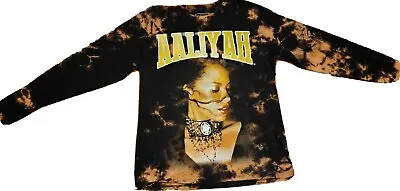 Aaliyah Hip Hop Artist Brown Tie Dye Long Sleeve T Shirt Women's M Medium • £15.58