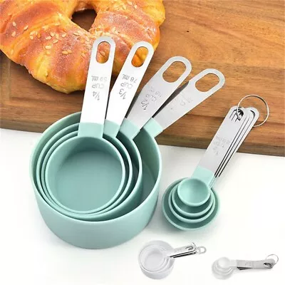 8pcs/Set Stainless Steel Measuring Cups & Spoons Kitchen Baking Cooking-Tool~USA • £12.37