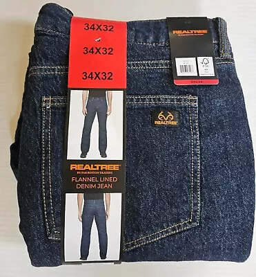 NEW Realtree Men's Flannel Lined Denim Blue Jeans Size 34X32  • $28