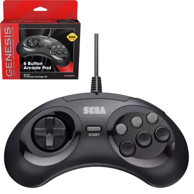 New Retro-Bit Official Sega Genesis Controller 6-Button Arcade Pad - BLACK • $15.90