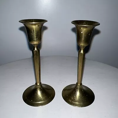 Pair Vintage Brass Candlesticks Taper Holders 3.5  Mid Century 1968 Hong Kong • $24.99