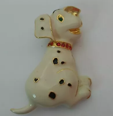 Vintage Dalmation Fire Dog Enamel Rhinestone Brooch Pin  2 Inches W/ Box • $12