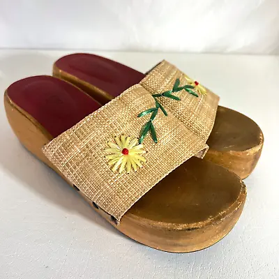 J Crew Clogs Womens Size 9 Floral Wood Midsole Leather Lining Made In Italy • $39