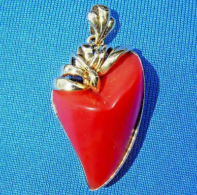 Natural Coral Red Mediterranean Pendant Unique 18k Solid Gold Bezel Charm • $1299