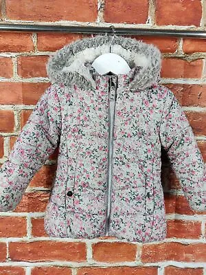 Baby Girl George Age 18-24 Months Grey Floral Padded Coat Jacket Quilted 92cm • £7.99