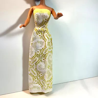 Vintage Barbie Doll Clone Yellow Covered With White Lace Dress • $17.99