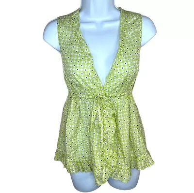 M Moda International Green Floral Sleeveless Blouse Tie At Waist Wrap Top Medium • $9.99