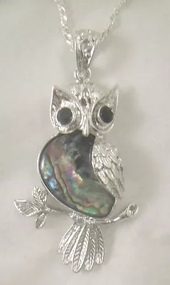 Necklace/Pendant Owl Abalone Shell New W/ Chain & Box Bird • $12.99