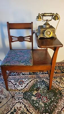 Vintage Wood Telephone Phone Gossip Table Chair • $399
