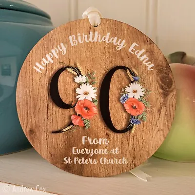 Happy 90th Birthday Personalised Plaque Hanging Floral Gift Ornament Keepsake   • £6.95
