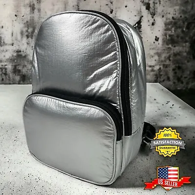 Metallic Silver Mini Backpack Bag Purse Adjustable Strap 2-Pocket  9.5 X6.5 X4  • $10.75