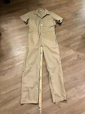 Vintage Dickies Jumpsuit Coveralls Mechanic Work Tan Size 38 Long Short Sleeve • $58.81