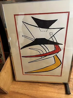 Authentic Alexander CALDER 1963 Large Color Lithograph BOLD STABILES Framed COA • $200