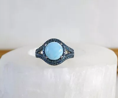 New Sterling Silver 925 Genuine Larimar Blue Diamond Ring Size 8 • $49.99