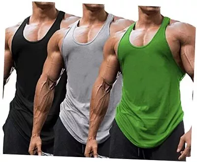  Men's 3 Pack Gym Workout Tank Tops Y-Back X-Large Black/Grey/Olive - 3 Pack • $33.76
