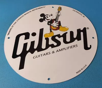 Vintage Gibson Guitars - Mickey Mouse Porcelain Gas Pump Service Station Sign • $142.37