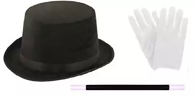 £8.95 • Buy Adults Top Hat Magic Wand & White Gloves Magician Fancy Dress Set