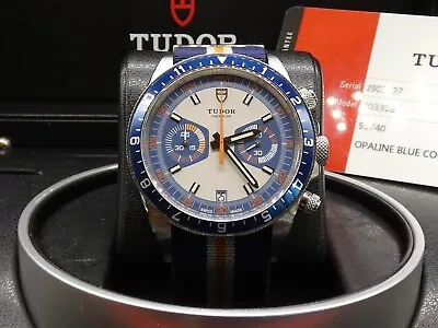 Tudor Heritage Chronograph 70330B Opaline Dial Blue Bezel 42mm Stainless Steel • $3595